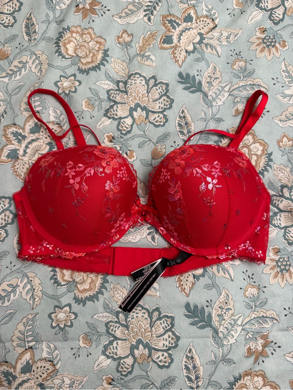 Victoria's Secret Red Floral Embroidered Push-Up Bra